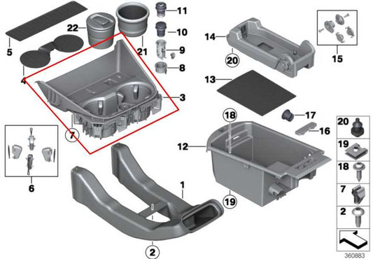 2011-2017 BMW X3 xDrive28i Center Console Cup Holder Lid Box 51169301722 OEM - Alshned Auto Parts