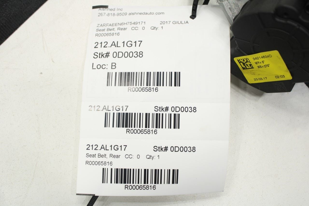 17-20 Alfa Romeo Giulia Ti AWD Rear Driver Left Side 2nd Row Seat Belt Retractor - Alshned Auto Parts
