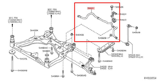 15-24 Nissan Murano Platinum AWD Front Stabilizer Sway Anti-Roll Bar 54611-5AA1A - Alshned Auto Parts
