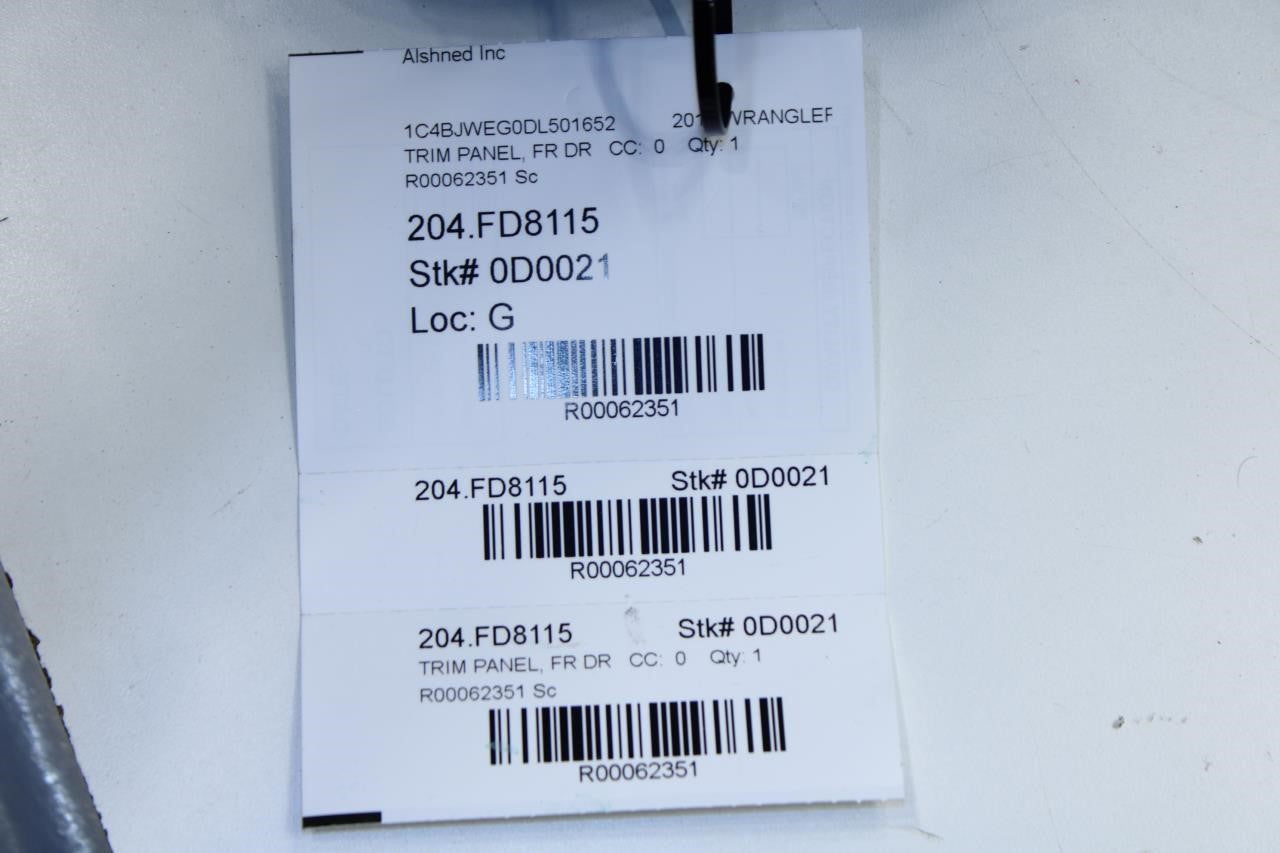 2011-2017 Jeep Wrangler Sahara Front Left Driver Door Trim Panel 1QJ37DX9AF OEM - Alshned Auto Parts