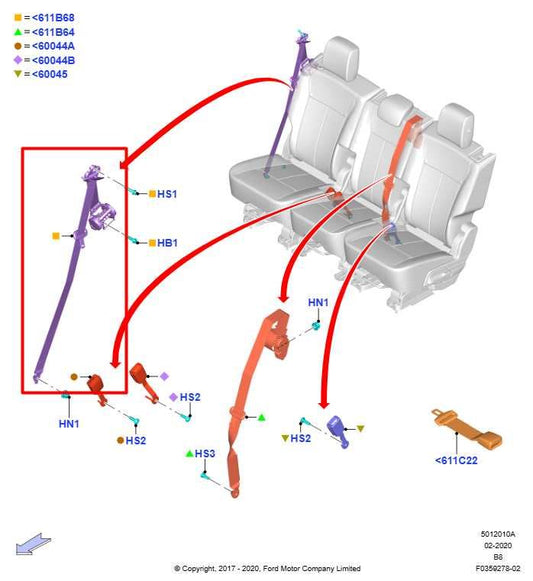 2018-21 Ford Expedition Limited 3.5L Rear Right Side 2nd Row Seat Belt Retractor - Alshned Auto Parts