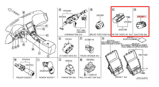 17-22 Infiniti Q60 Engine Start Stop Ignition Switch Button w/ Trip Reset Switch - Alshned Auto Parts