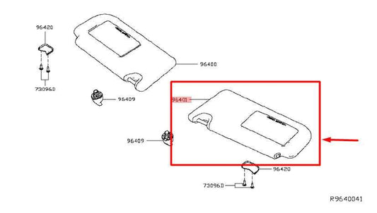 19-24 Nissan Altima 2.5 SL Front LH Sun Visor w/ Illuminated Mirror 96401-6CA2B - Alshned Auto Parts