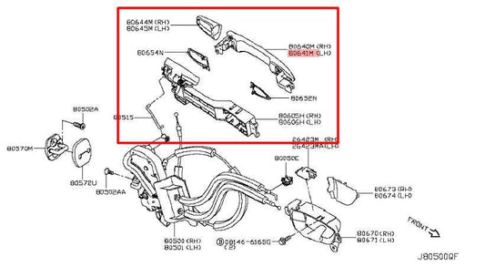 14-23 Infiniti Q50 Luxe RWD Front Left Side Door Exterior Handle 80641-4GA4A OEM - Alshned Auto Parts