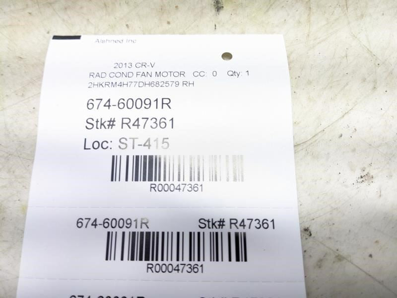 2012-2014 Honda CR-V RH Condenser Cooling Fan Motor Assy 38615-R5A-A01 OEM - Alshned Auto Parts