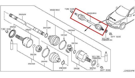 2014-17 Infiniti QX50 AWD Front Right Side CV Axle Drive Half Shaft 39100-4GB0A - Alshned Auto Parts