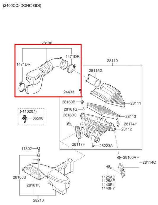 2011-2015 Kia Optima LX 2.4L Air Intake Cleaner Hose Tube 28130-3S160 OEM - Alshned Auto Parts