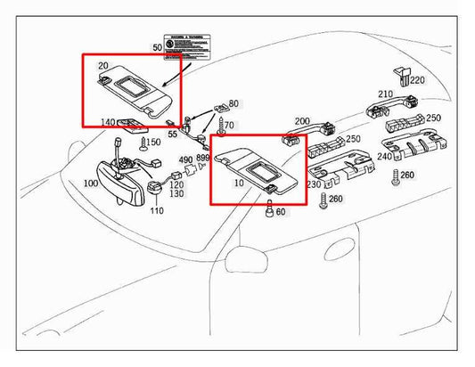 2006-09 Mercedes-Benz CLK 350 Front Right and Left Side Sun Visor Set w/ Mirror - Alshned Auto Parts