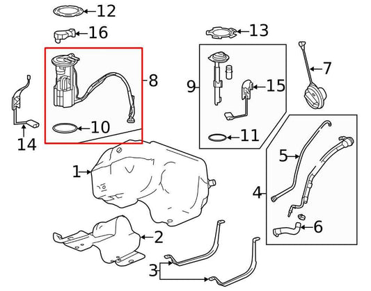 2012-2017 GMC Terrain SLE 2.4L AWD Fuel Pump Assembly 13595492 OEM - Alshned Auto Parts