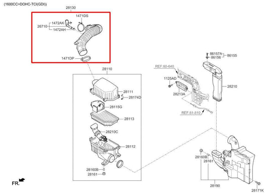 2011-17 Hyundai Veloster Turbo 1.6L FWD Air Intake Cleaner Tube Hose 28140-2V400 - Alshned Auto Parts