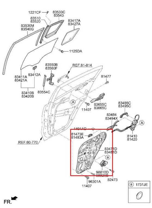 16-22 KIA Sportage Nightfall RR Left Door Window Regulator w/ Carrier and Motor - Alshned Auto Parts