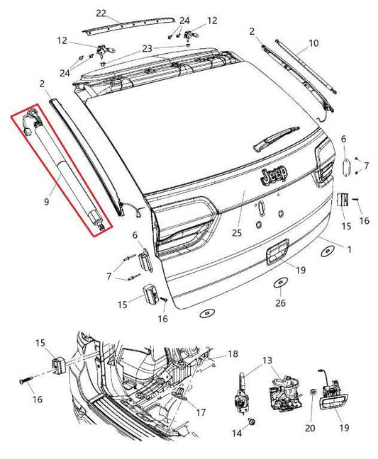 15-22 Jeep Grand Cherokee Rear Left Tailgate Power Lift Support Strut 68231347AC - Alshned Auto Parts