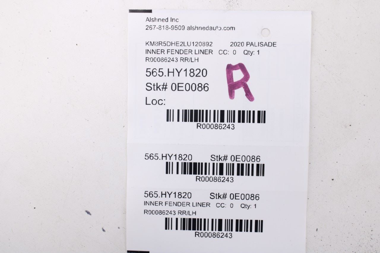 20-22 Hyundai Palisade Limited AWD RR Left Wheelhouse Liner Splash Shield *ReaD*10