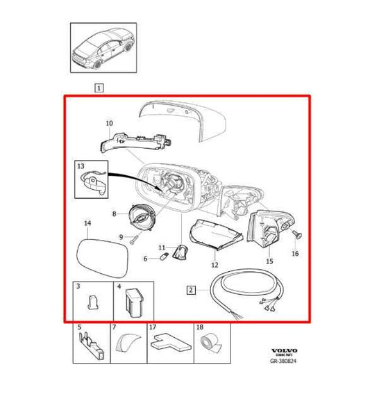 2015-16 Volvo S60 T5 Premier 2.0L Driver Left Side Rear View Mirror 31402555 OEM - Alshned Auto Parts