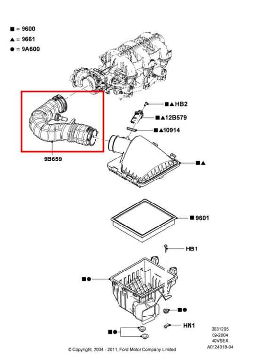 2005-10 Ford Mustang Premium Conv V6 4.0L RWD Air Intake Cleaner Duct Tube Hose - Alshned Auto Parts
