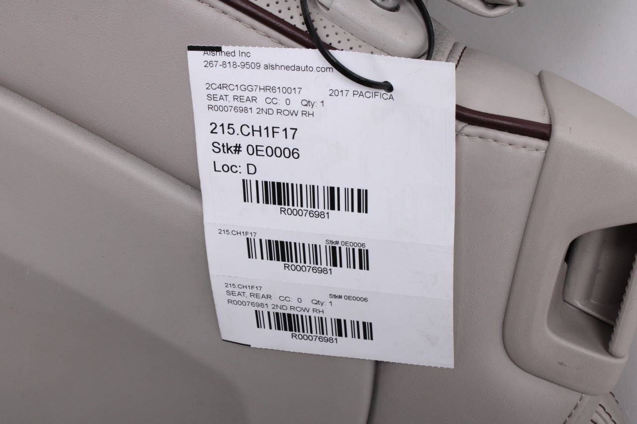 17-20 Chrysler Pacifica Limited Rear Passenger Right Side 2nd Row Seat Complete - Alshned Auto Parts