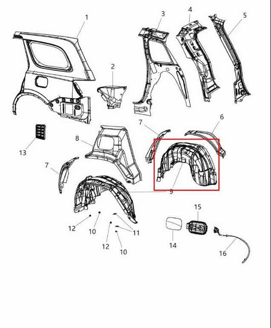 11-25 Dodge Durango SXT Rear Right Passenger Side Wheelhouse Liner Splash Shield - Alshned Auto Parts