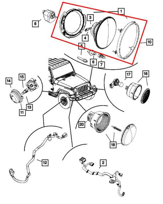 07-18 Jeep Wrangler Front RH and LH Headlight Lamp Set R61440 AfterMarket *ReaD* - Alshned Auto Parts