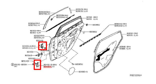 2014-19 Nissan Sentra SV Rear RH Side Door Hinge Upper and Lower 82400-9AM0A OEM - Alshned Auto Parts