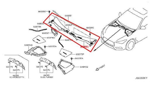 17-22 Infiniti Q60 Luxe Front Windshield Cowl Vent Grille Cover Panel 668634GF0A - Alshned Auto Parts