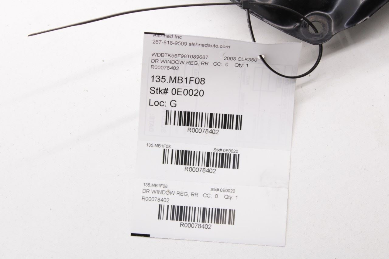 06-09 Mercedes-Benz CLK 350 Rear Right Door Window Regulator w Carrier and Motor - Alshned Auto Parts