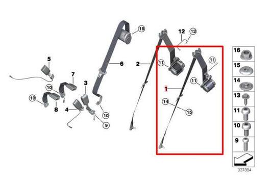 2014-2018 BMW X5 xDrive35i Rear Passenger Right Side 2nd Row Seat Belt Retractor - Alshned Auto Parts