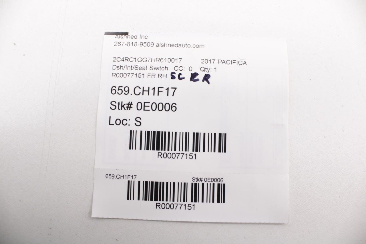 17-22 Chrysler Pacifica Limited Front Right Power Seat Switch 68233978AA *ReaD* - Alshned Auto Parts