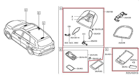 16-20 Infiniti QX60 Inner Front and Rear Roof Overhead Console Dome Light Lamp - Alshned Auto Parts