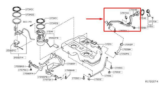 2015-24 Nissan Murano Platinum 3.5L Fuel Filler Neck Hose Tube Pipe 17221-5AA0A - Alshned Auto Parts