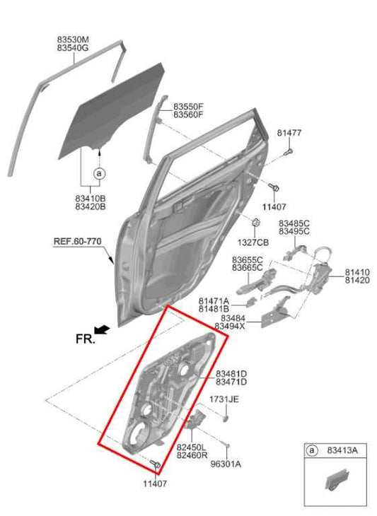 20-25 KIA Soul LX Rear Right Door Window Regulator w/ Carrier Plate 83480-K0000 - Alshned Auto Parts