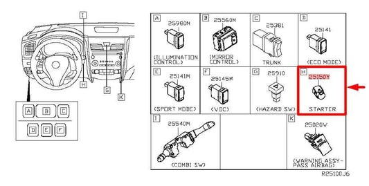 13-19 Nissan Sentra SV Engine Start Stop Ignition Switch Button 25150-3SH0A OEM - Alshned Auto Parts