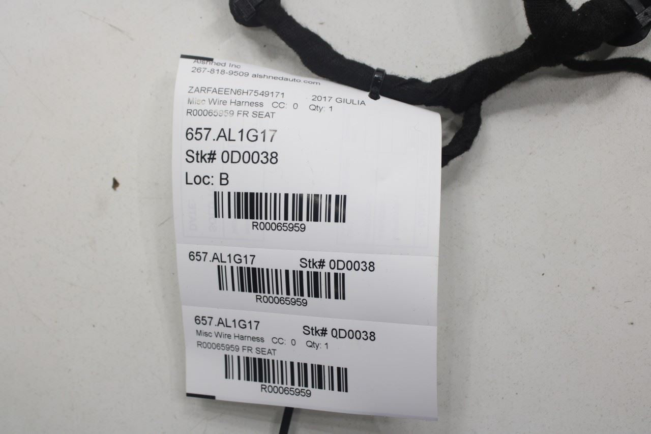 2017-2019 Alfa Romeo Giulia Ti AWD Front Right Passenger Side Seat Wire Harness - Alshned Auto Parts