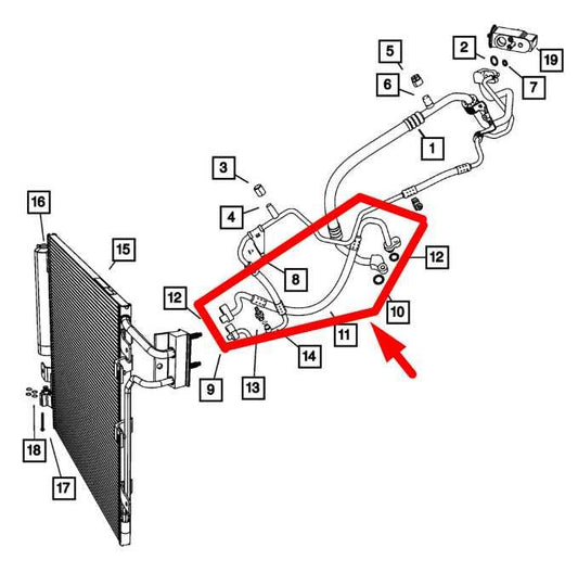 2012-2015 Jeep Wrangler Sahara 3.6L AC Discharge Line Hose 55111376AB OEM - Alshned Auto Parts