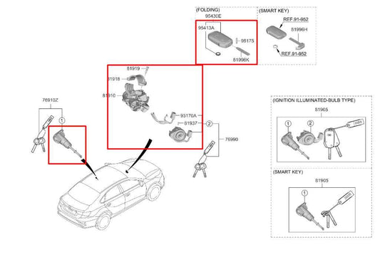 19-22 Kia Forte LXS 2.0L FWD Ignition Switch Lock Cylinder and Fob Flip Key Set - Alshned Auto Parts