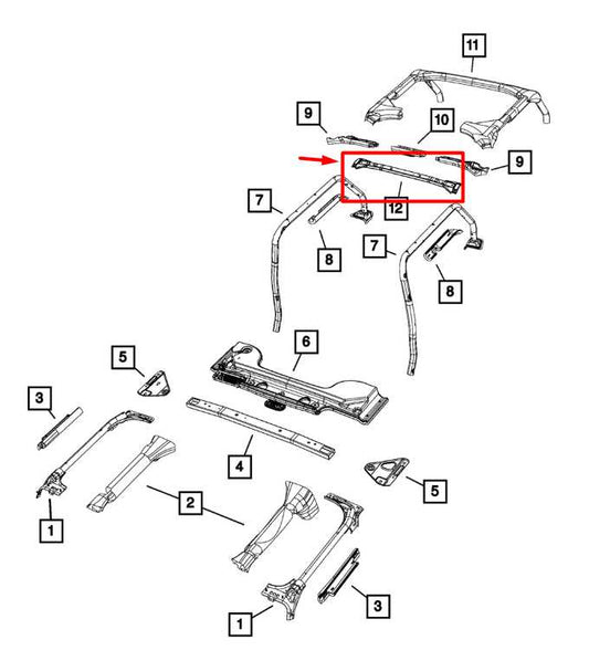 2009-18 Jeep Wrangler Sahara Rear Roof Center Roll Bar Sport Bar 55395485AE OEM - Alshned Auto Parts