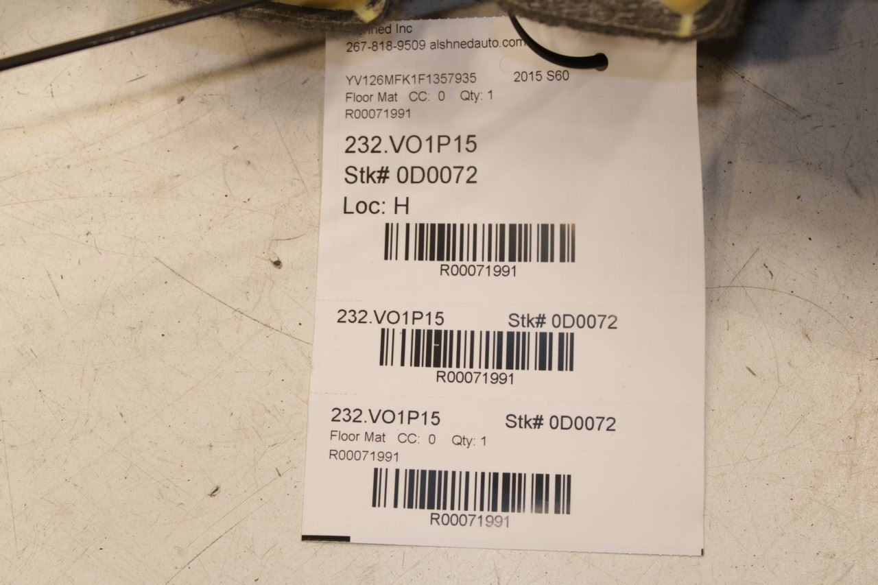 15-16 Volvo S60 T5 Premier Front Driver Left Side Floor Interior Covering Carpet - Alshned Auto Parts