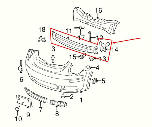 1998-10 Volkswagen Beetle Front Bumper Reinforcement Impact Bar w/ Absorber Pair - Alshned Auto Parts