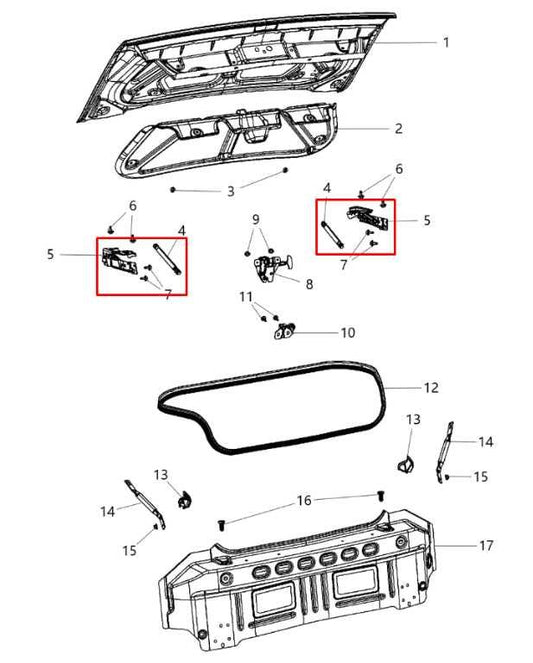 11-23 Dodge Challenger SXT RR RH and LH Trunk Deck Lid Hinge Set w/ Lift Struts - Alshned Auto Parts
