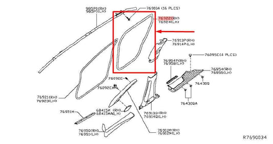 2017-2020 Nissan Pathfinder RR Right Door Body Weatherstrip Seal 76923-3KA1A OEM - Alshned Auto Parts