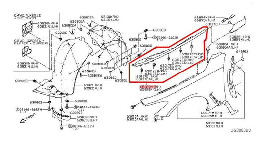 17-22 Infiniti Q60 Luxe Front Right Fender Ledge Hood Seal Trim Cover 658205CA0A - Alshned Auto Parts