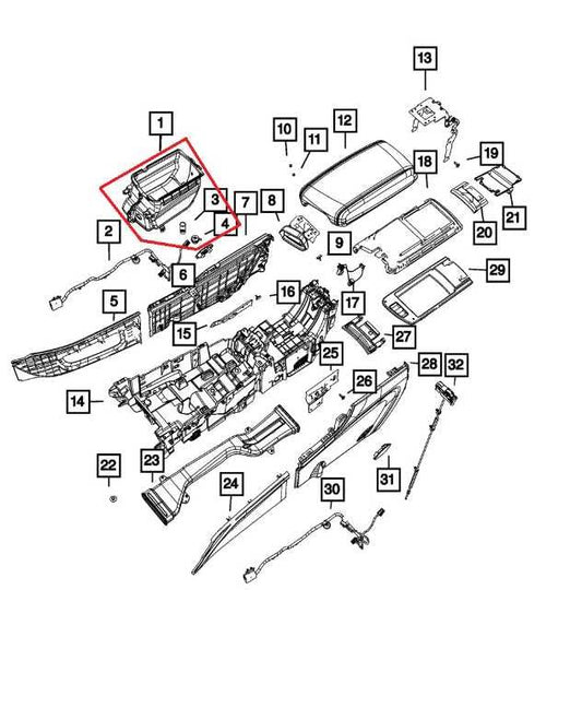 14-21 Jeep Grand Cherokee Limited Center Console Right Split Bin Box C01374003BL - Alshned Auto Parts