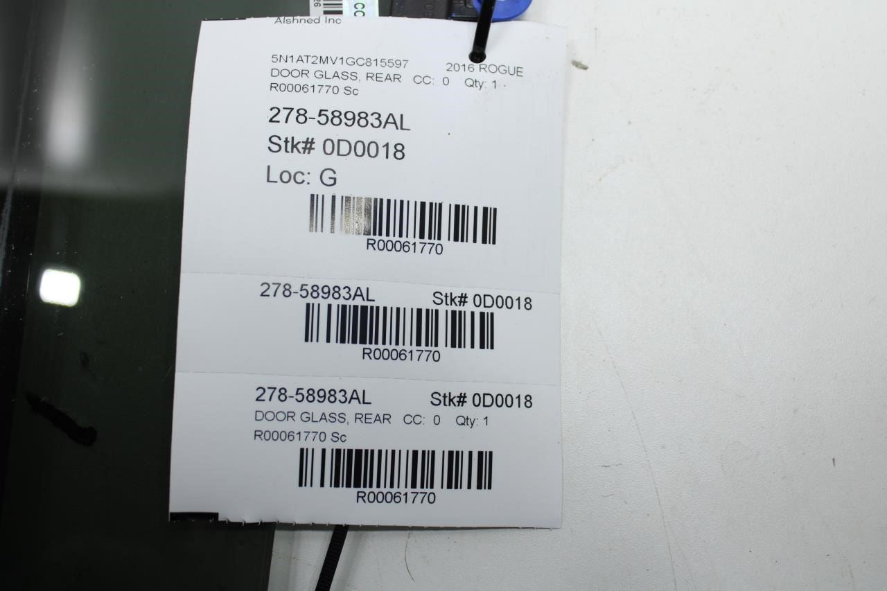 2014-2020 Nissan Rogue SV Rear Left Driver Side Door Window Glass 82301-4BA0B - Alshned Auto Parts