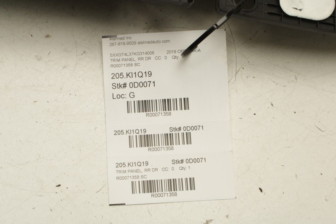 2019-2020 Kia Optima LX Rear Left Driver Door Trim Panel 83301-D5650BKL OEM - Alshned Auto Parts
