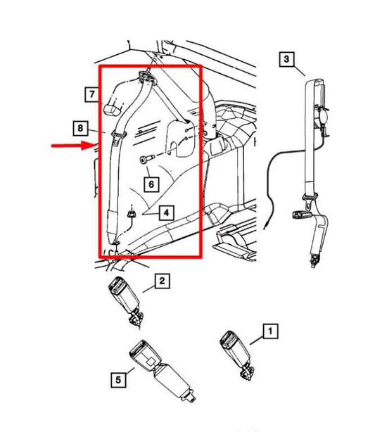 2013-18 Jeep Wrangler Sahara Rear RH 2nd Row Seat Belt Retractor 1UL38DX9AB OEM - Alshned Auto Parts