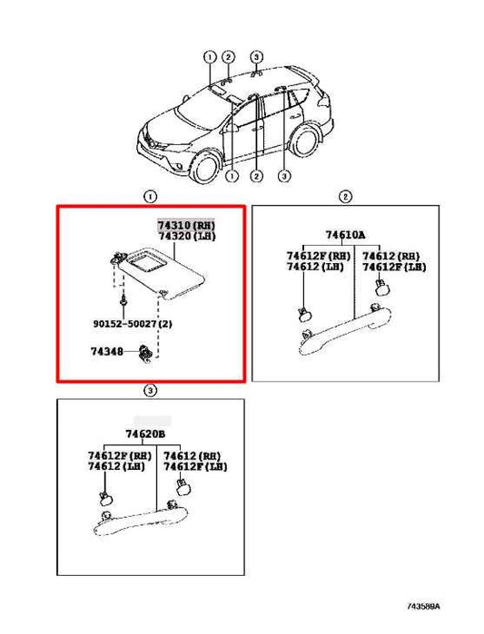 2013-2018 Toyota RAV4 2.5L AWD Front Passenger Right Side Sun Visor w/ Mirror - Alshned Auto Parts