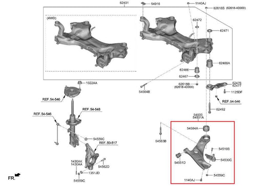 2019-20 Hyundai Santa Fe SEL 2.4L AWD Front Right Lower Control Arm 54501-S1050 - Alshned Auto Parts