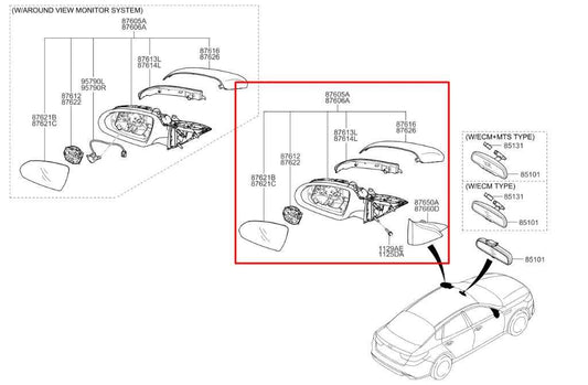2016-20 Kia Optima LX 2.4L FWD Driver Left Side Rear View Mirror 87610D5150 OEM - Alshned Auto Parts