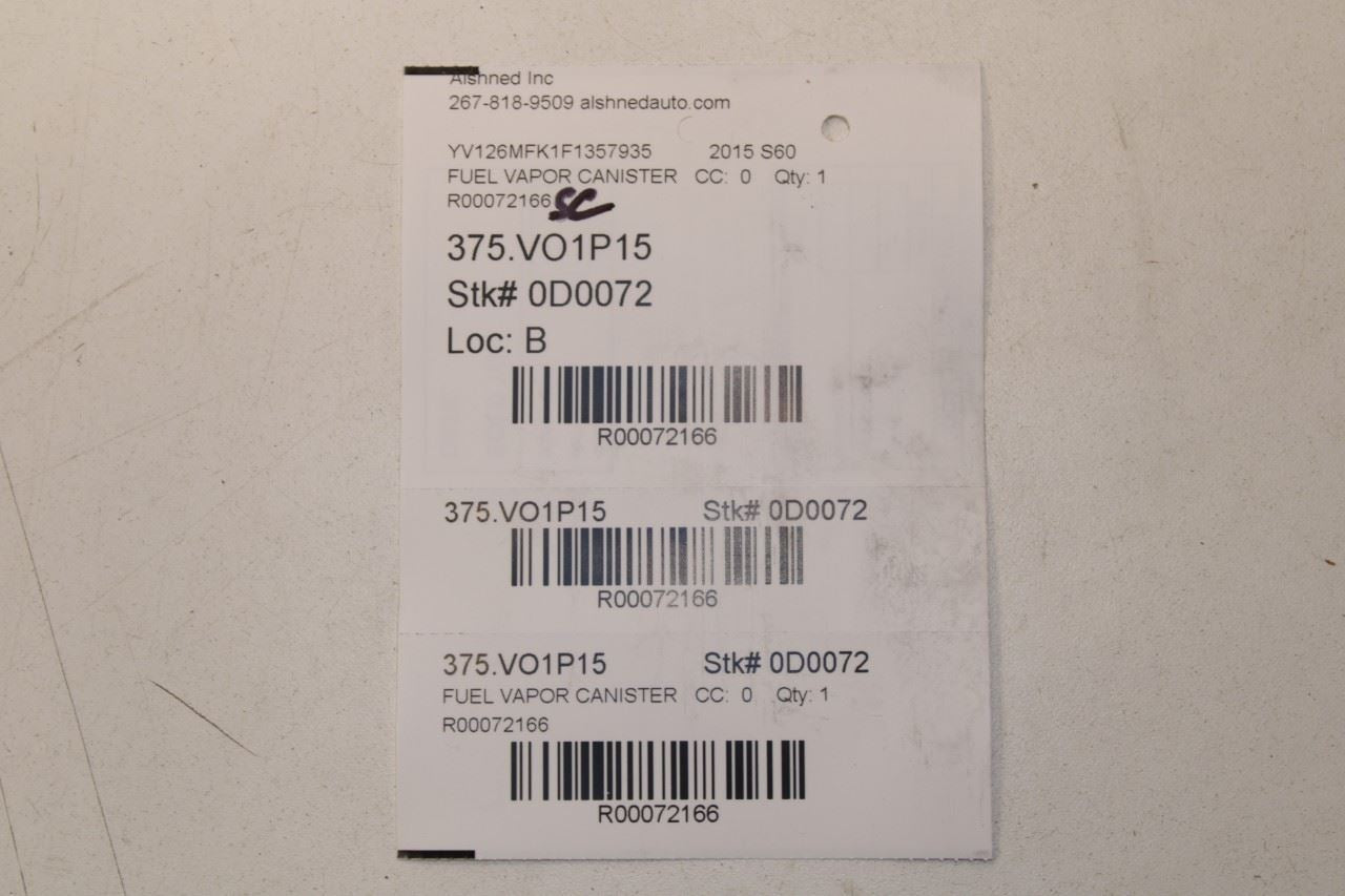 15-16 Volvo S60 T5 Premier 2.0L Fuel Vapor Evaporator Emission Canister w/ Pump - Alshned Auto Parts