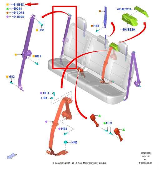 2018-20 Ford F150 XL Rear Right 2nd Row Seat Belt Retractor JL3Z-16611B68-AC OEM - Alshned Auto Parts