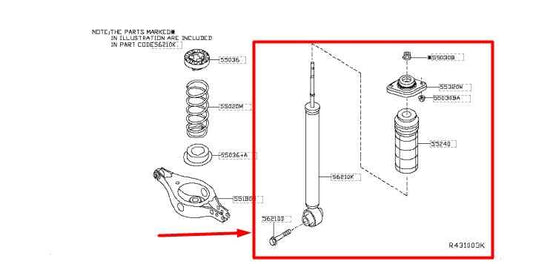 2016-2020 Infiniti QX60 FWD Rear Right Side Shock Strut Absorber E6210-9NF0A OEM - Alshned Auto Parts